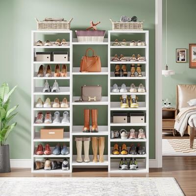 Jiallo "47"" White 14-Tier Shoe Storage Cabinet with 22 Open Cubbies"