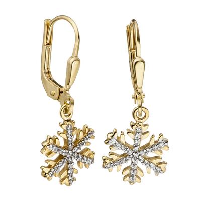 Paar Ohrhänger JOBO "Ohrringe Goldohrringe Schneeflocke 25 mm", gold (gelbgold 333, weiß), Ohrringe, Damen, Gelbgold 333, 333 Gold mit 50 Zirkonia