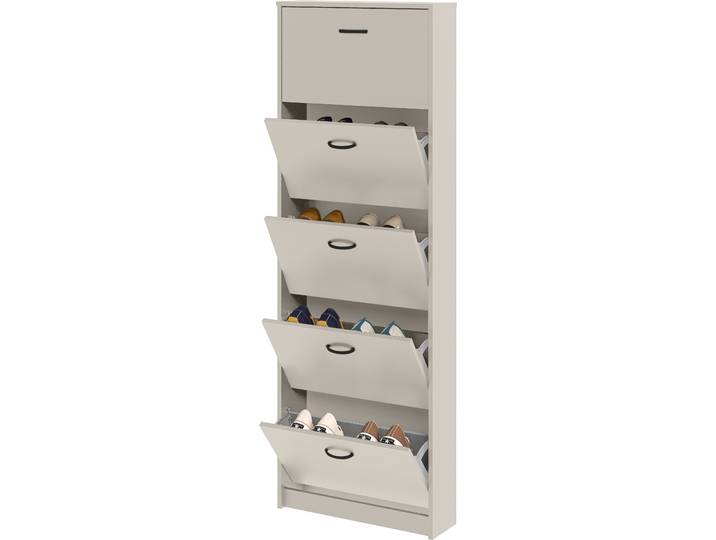 Schuhschrank FMD Step 5 , cashmiere, B:58,5cm H:168,5cm T:17cm, Holzwerkstoff, Schränke, Schuhschrank, Schuhkipper, 5 Schuhklappen, für schmale Flure, Tiefe: 17 cm