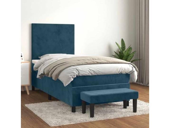RJPLMFV Lattenrost, komplett, dunkelblau, Velours, 90 x 190 cm Verstellbarer Kopf, Taschenfederkernmatratze, feste Halterung, Bettbank
