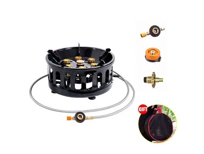 Réchaud de camping portable 19800W haute puissance à 7 brûleurs, brûleur à gaz coupe-vent avec allumage électronique, équipement de camping