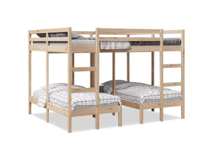 RJPLMFV Etagenbett, dreifach, 160 x 200 cm, Kiefer massiv 3 Betten in 1, 2 integrierte Leitern, Geländer, Aufbewahrung unter dem Bett, Lattenrost