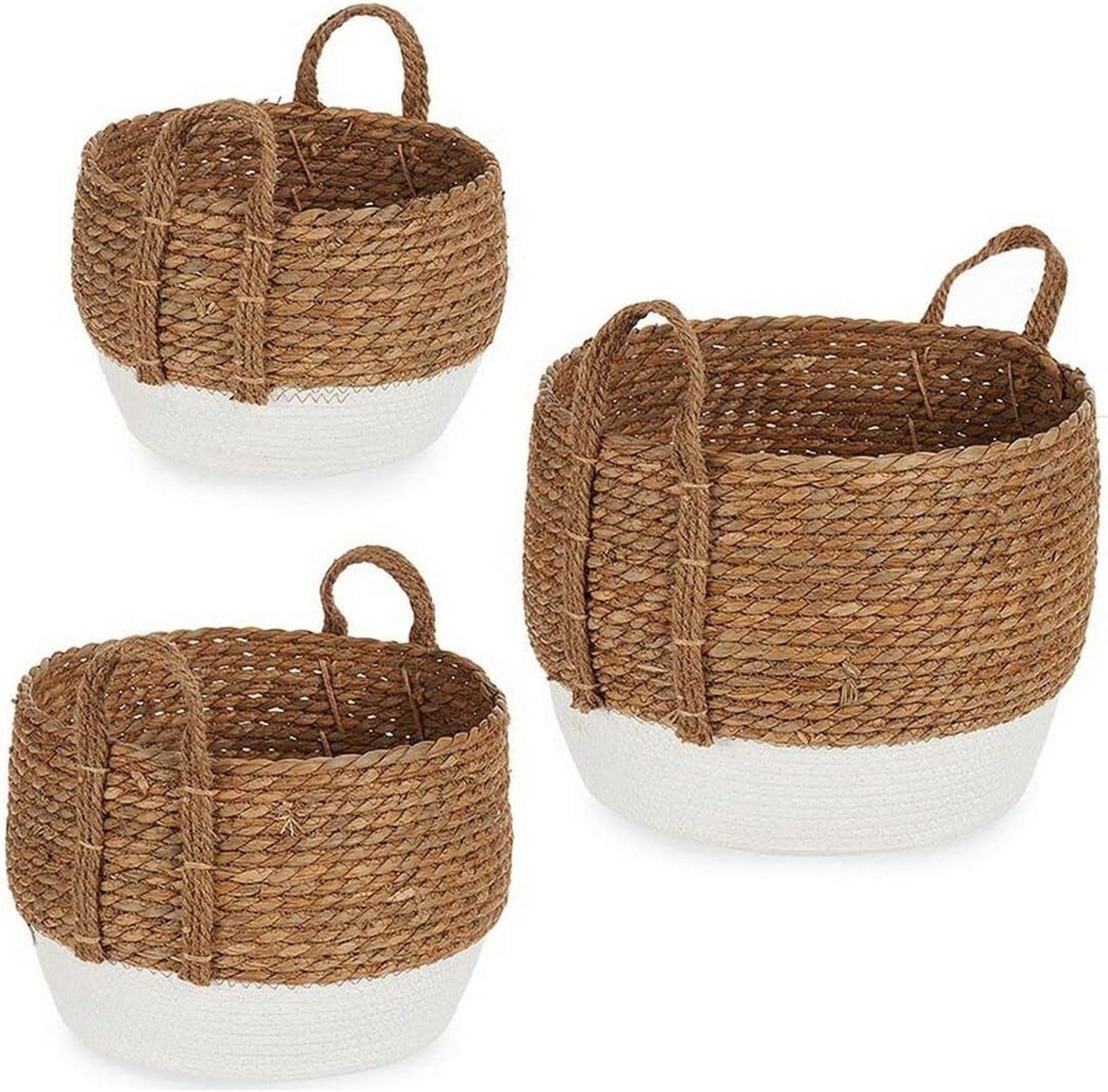 Set van 3 multi-kleurige opbergmanden van zeegras en kunststof