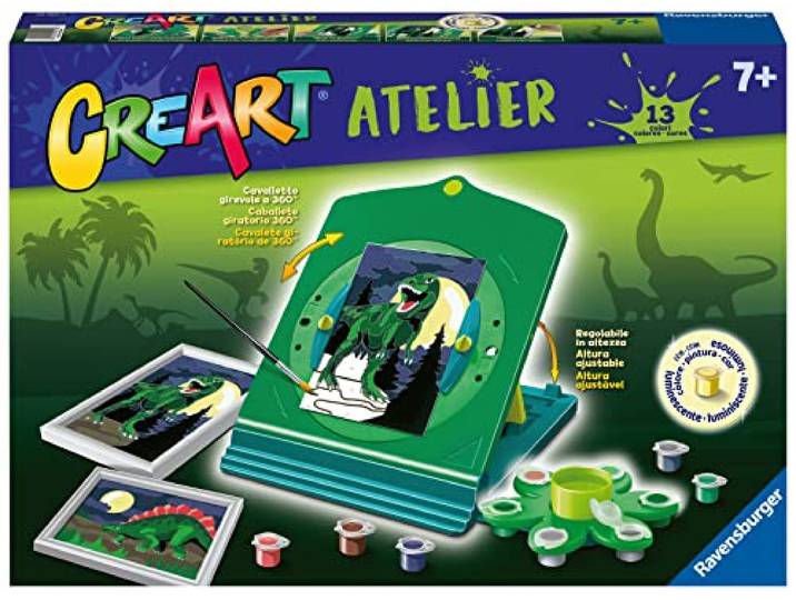 Ravensburger Creart Atelier dinosaurus, schilderen op nummer, voor kinderen van 7 jaar, creatief kunsthandwerk voor kinderen, schilderen op nummers, schilderset met tabblad, kerstcadeau