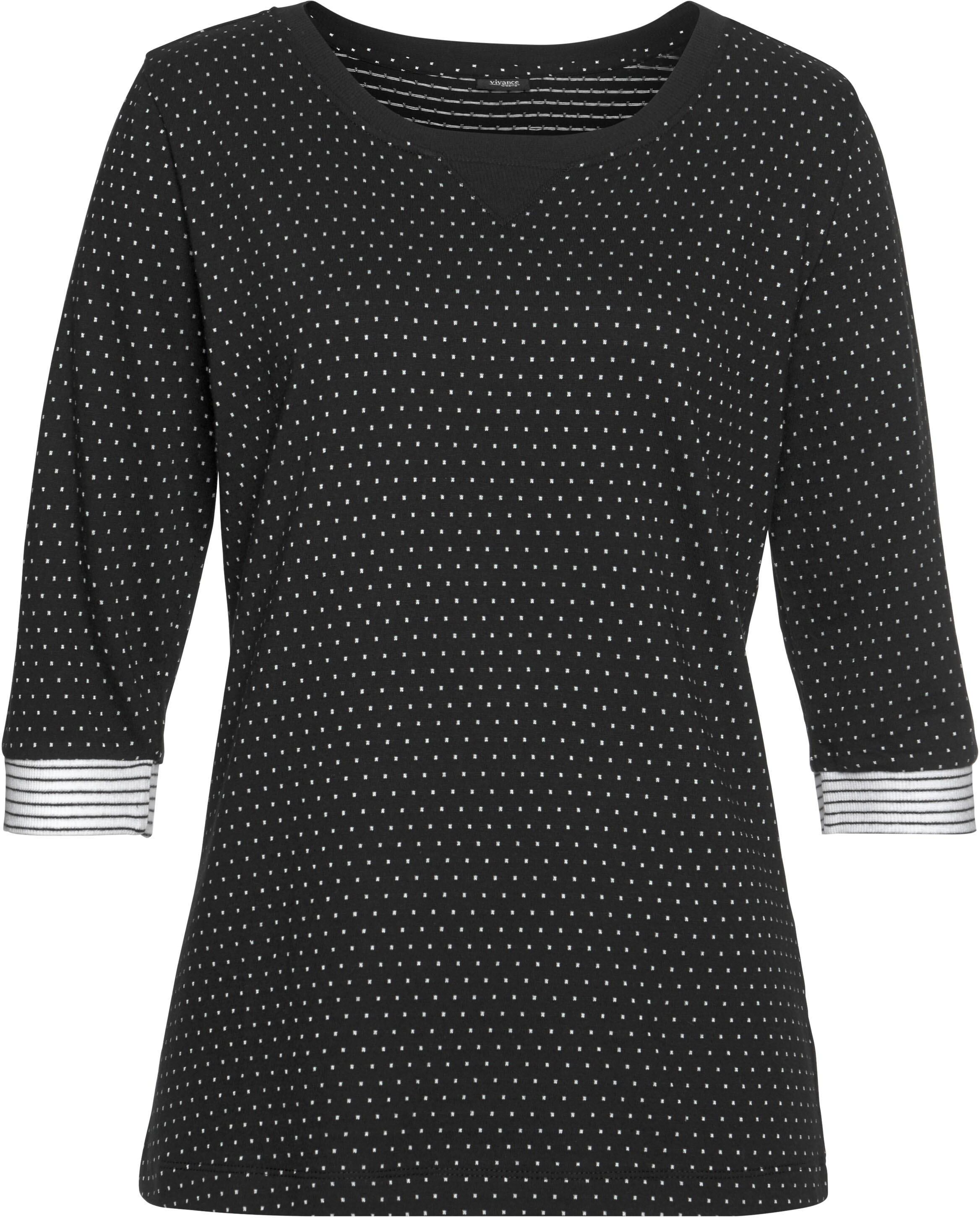 Capri-Pyjama, Damen, Gr. 32/34, schwarz (schwarz, gepunktet), Single Jersey, Obermaterial: 98% Baumwolle, 2% Polyester, VIVANCE DREAMS BY LASCANA, Basic, Basic 3/4-Länge, Rundhals, eingesetzt angesetztes Bündchen kontrastfarben, Homewear-Sets Capri-Pyjama
