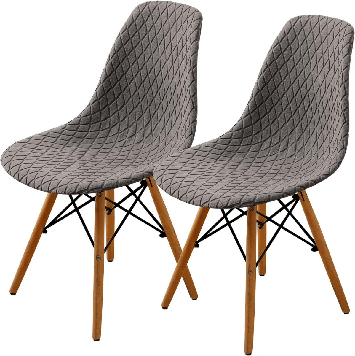 Set van 2 Taupe Stoelhoezen van Stretchmateriaal voor Mid-Century Eetkamerstoelen