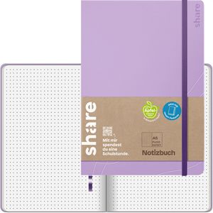 share Notizbuch 4-0014350, Upcycling, Kunstleder Hardcover, lavendel, 96 Blatt / 192 Seiten, 80 g/m², dotted, A5