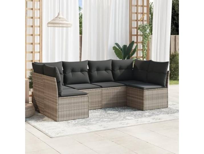 WDGJJFECNMUEHI Résine tressée lavable Salon Patio canapé Gris 6 pièces Salon de jardin 6 pcs avec coussins gris clair résine tressée modulable pour terrasse patio extérieur