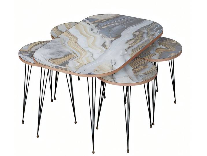 JVmoebel Couchtisch Mehrfarbiger Holz-Couchtisch mit flexiblen Beistelltischen (Packung, Couchtisch, 4x Beistelltische), Made in Europe