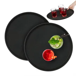 Relaxdays Rundes Gastro Serviertablett 2er Set Schwarz