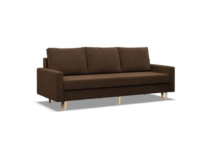 Mebligo - Sofa mit Schlaffunktion und Bettkasten Blank, 3 Sitzer Sofa 212 cm Breit, Schlafsofa, Ausziehbares Couch auf Holzfüßen, Schlafcouch - Braun