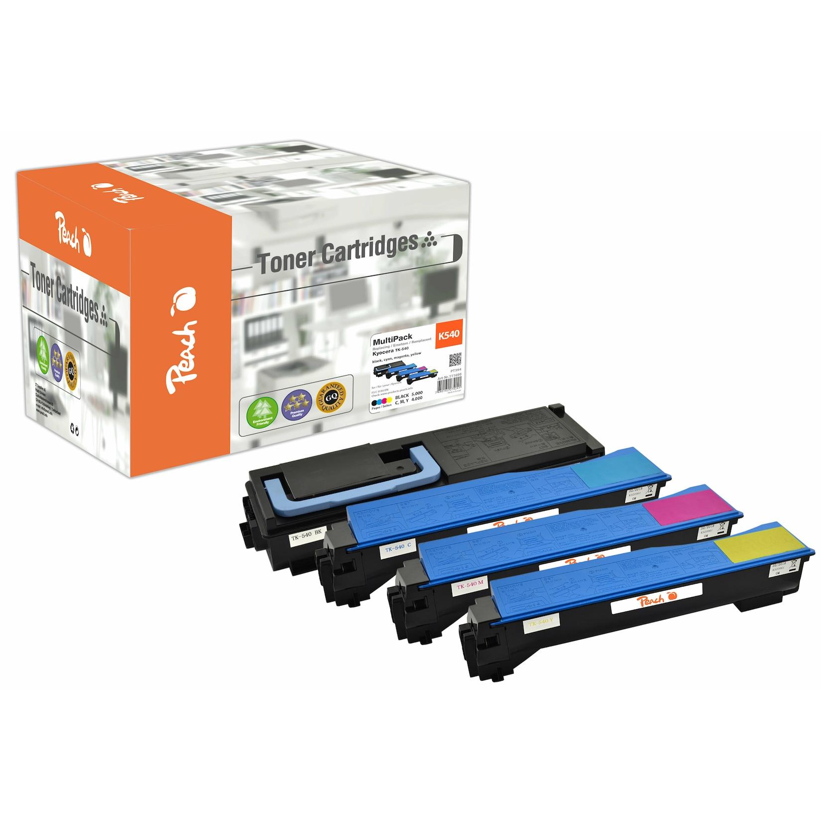 Peach K540 4 Toner (bk, c/m/y) ersetzt Kyocera TK-540 für z.B. Kyocera FSC 5100 DN (wiederaufbereitet)