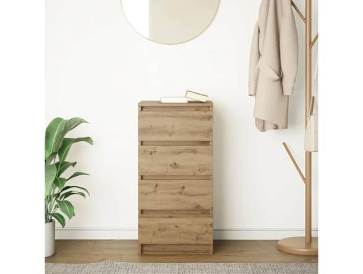 KTHLBRH Sideboard 4 Schubladen Eiche Handwerk 37,5 x 35 x 76 cm stabiles Technisches Holz robuste Tischplatte pflegeleicht Wohnzimmer Küche Eingangsbereich