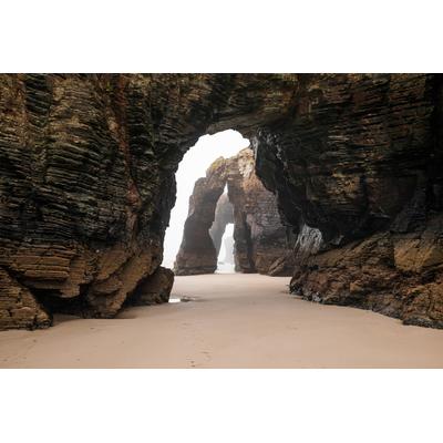 Fototapete PAPERMOON "GROTTE-FELSEN EBBE SPANIEN TUNNEL STRAND DUNEN MEER", bunt, B:3,5m L:2,6m, Vlies, Tapeten