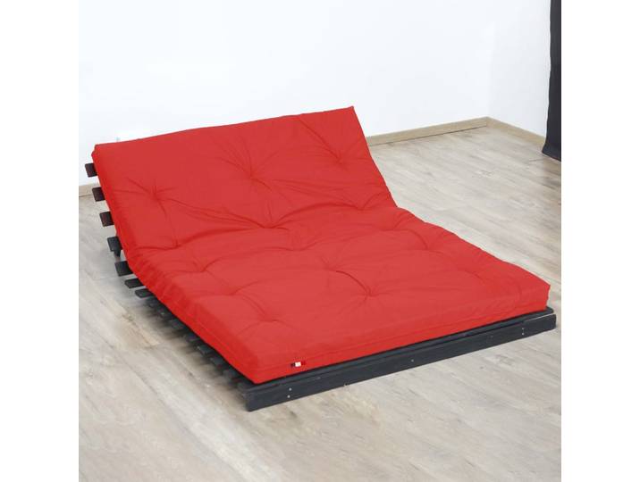 Matelas futon coton + fibres rouge 90x190