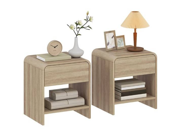 Table de chevet - HOMCOM - lot de 2 compartiment ouvert tiroir à glissière silencieuse scandinave - MDF - 40x35x45cm - naturel