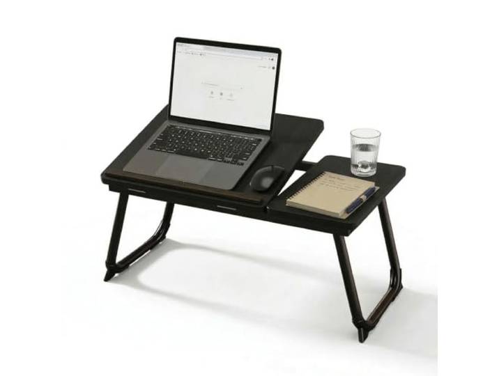 Relaxdays Tablette Pliable pour Ordinateur Portable lit & canapé\, Aspect Bois\, réglable en Hauteur\, métal\, Noir