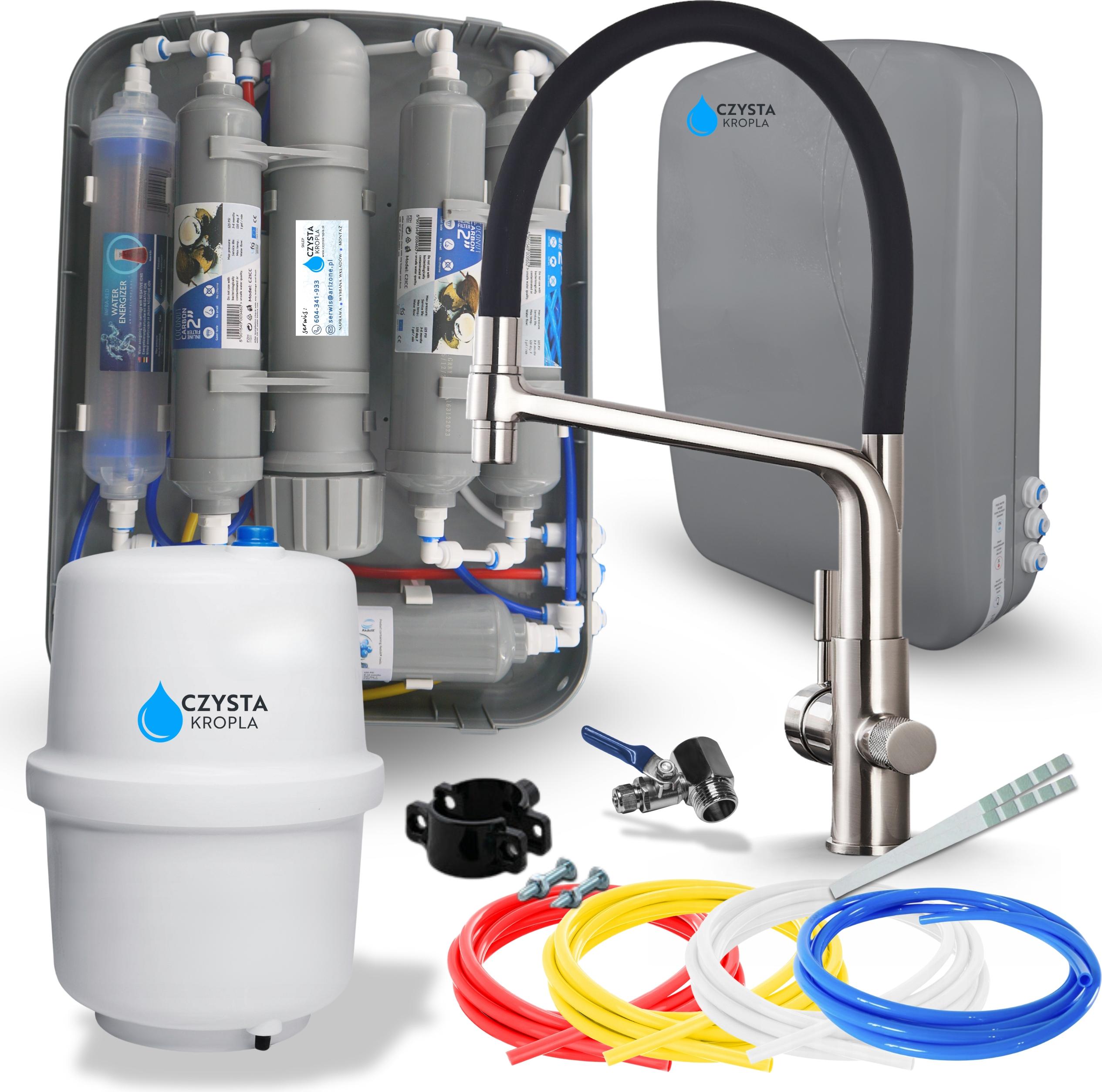 Wasserfilter Set RO7 Slim mit Ari 3-Wege Küchenarmatur Inox, 7-stufige Umkehrosmose, Mineralisierung