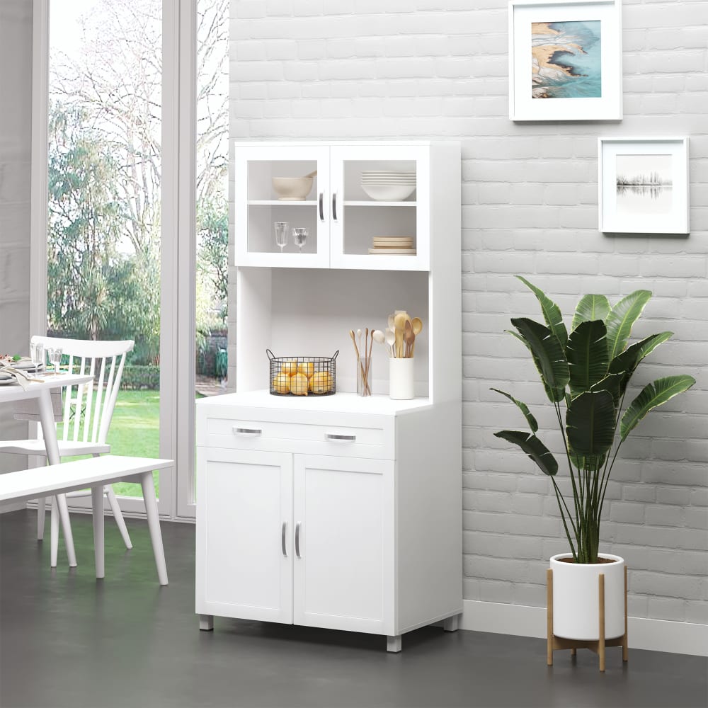 Homcom Buffet haut contemporain 4 portes grand tiroir et niche blanc Blanc 203x432x122cm