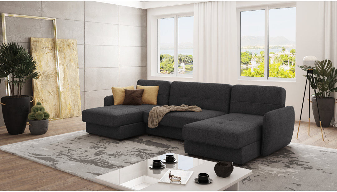 S-Style Furniture Modern U-Shape Corner Sofa with Sleeping Function And Storage Graphite 86cm H X 311cm W X 147cm D