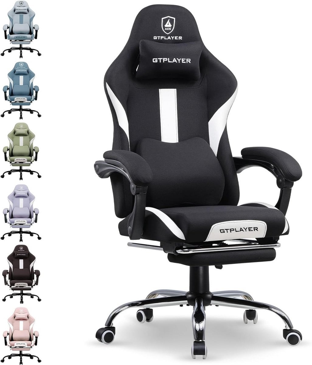 Ergonomische Gaming Stoel met Ademend Hoofdmateriaal en Voetsteun - Verstelbare Swivel Gaming Stoel voor Thuis en Kantoor