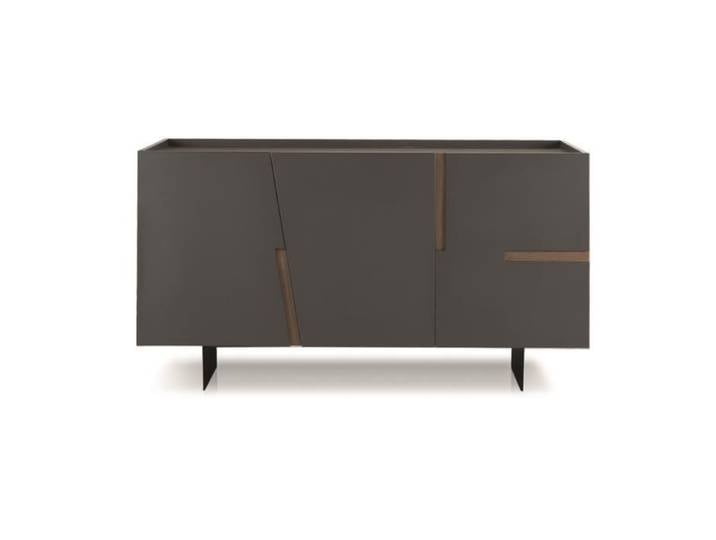Buffet bas - GIRONA - 3 portes - Anthracite - Teck américain - 160 cm