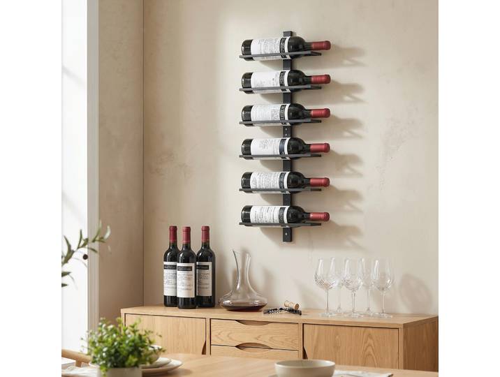 HOMCOM Porte-Bouteille Mural Acier 6 Bouteilles Noir Cuisine Bar