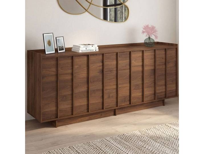 Buffet ROSIE 4 portes et 3 tiroirs façon noyer minimaliste