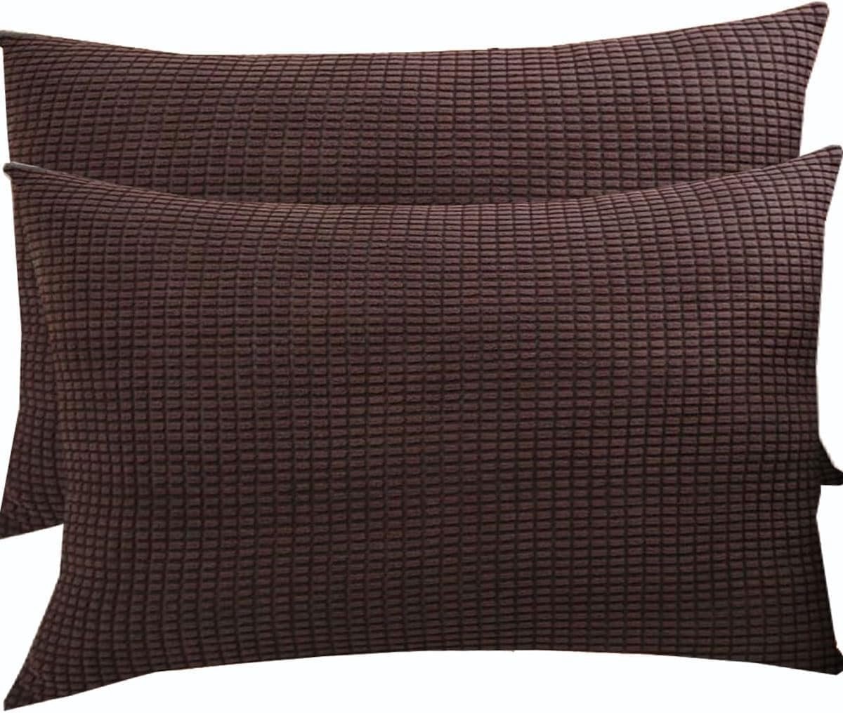 Set van decoratieve kussenhoezen van elastische corduroy stof, Koffie, 50 x 70 cm