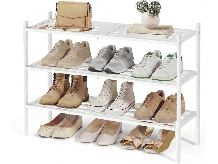 Schuhregal 3 Ebenen 70x25x51,5 cm Bambus Weiss