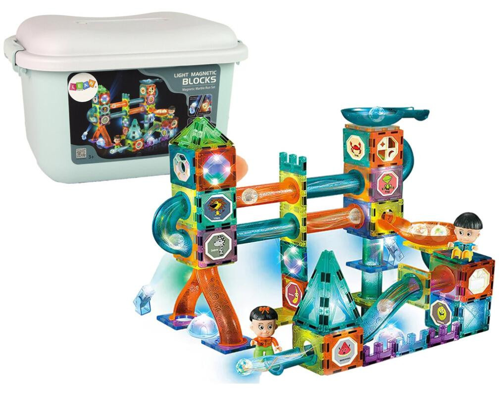 Lean Toys Magnetische blokken met lichtgevende schuif en 150 elementen in doos