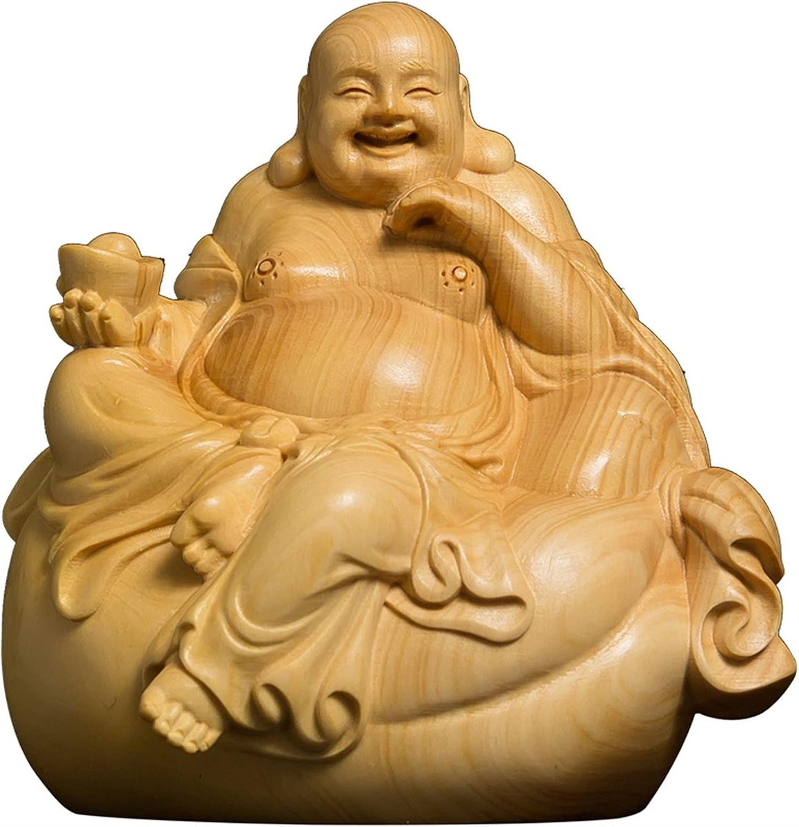 Boeddha sculptuur Lachende figuur van natuurlijk hout voor desktop decoratie