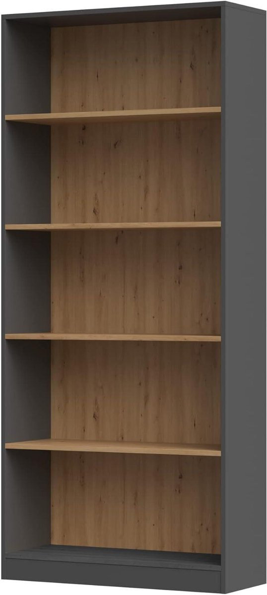 Artisan Smalle Hoge Boekenkast Antraciet-Eiken, Breedte: 60 cm, Hoogte: 181,5 cm