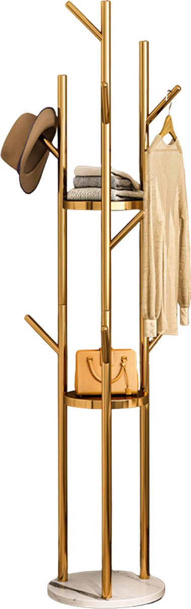 Novendo Goods Luxe marmeren kapstokstandaard met goud metaal - Zware vrijstaande kledinghanger voor hal, slaapkamer en kantoor