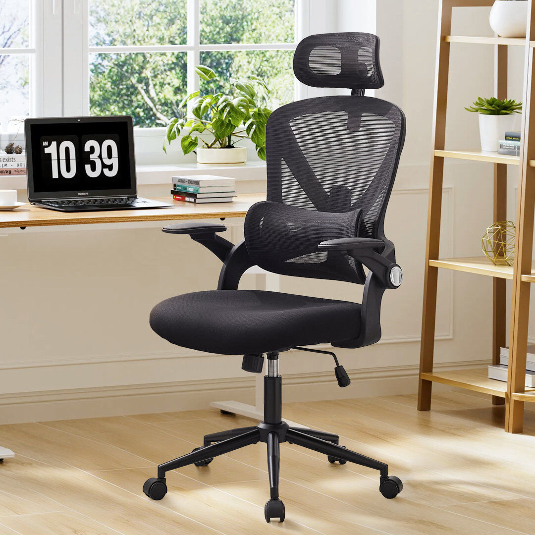 Inbox Zero Tarangini Mesh and Foam Padding Office Chair with Headrest Black/Black 127cm H X 64cm W X 70cm D