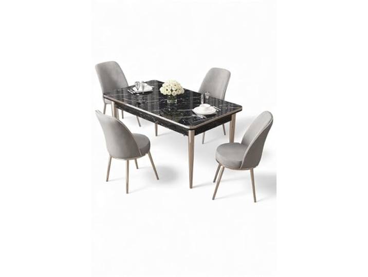 Hanah Home Modern 5-Piece Dining Table & Chairs Set, Black Marble & Chrome, 110x70 cm 100% Melamine Coated Chipboard, Stylish & Durable