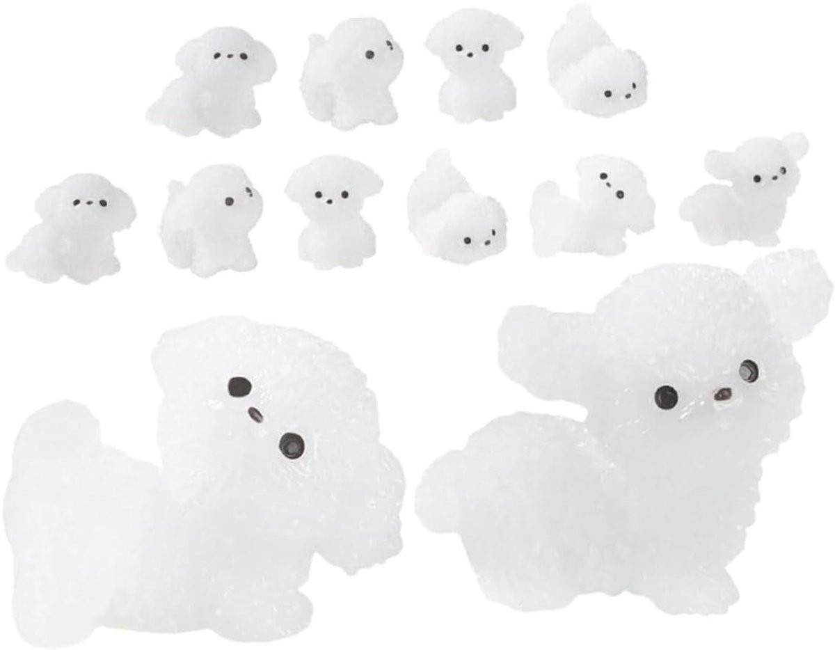 Miniatuur Honden Beeldjes Krullende Puppy Decoratie Wit 3,1 cm