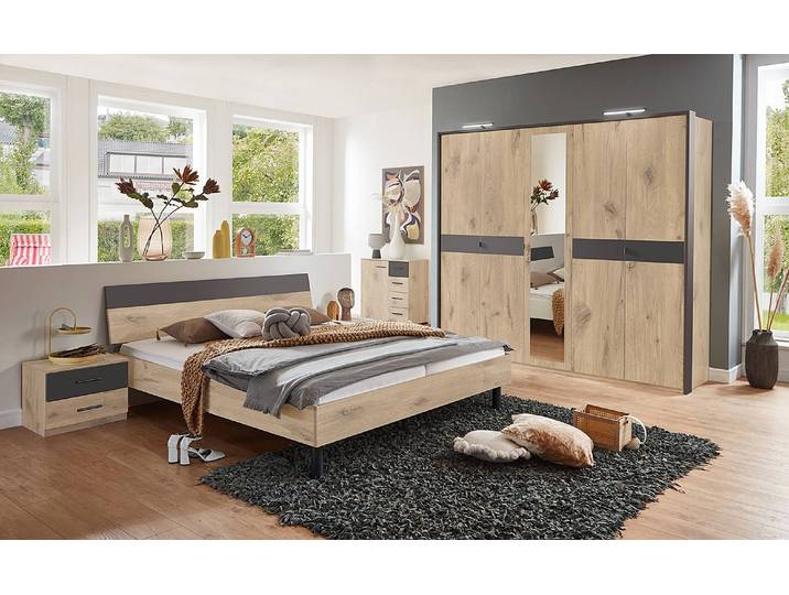 Bettanlage 160 x 200cm Braun/Eiche Dekor/Graphit