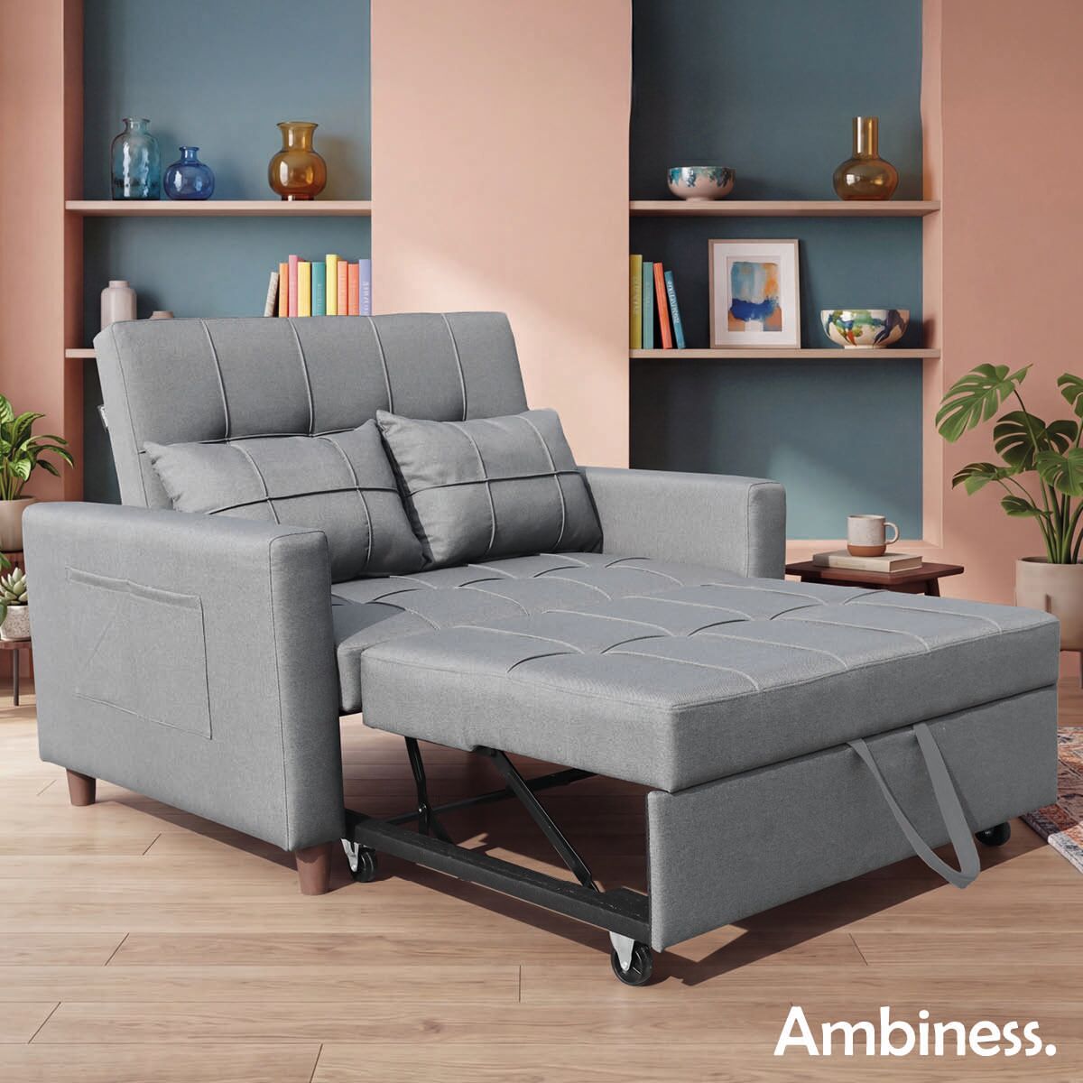 Ambiness 3in1 Zweisitzer Schlafsofa hellgrau