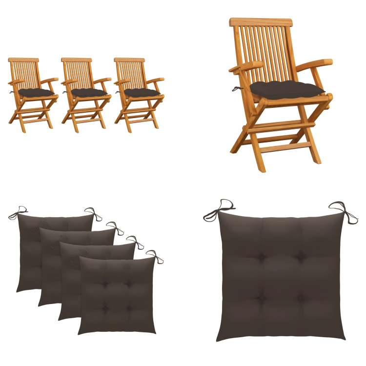 vidaXL Gartenstühle mit Taupe Kissen 3 Stk. Massivholz Teak - Gartenstuhl - Gartenstühle - Gartenstuhl Holz - Gartenstuhl Massivholz