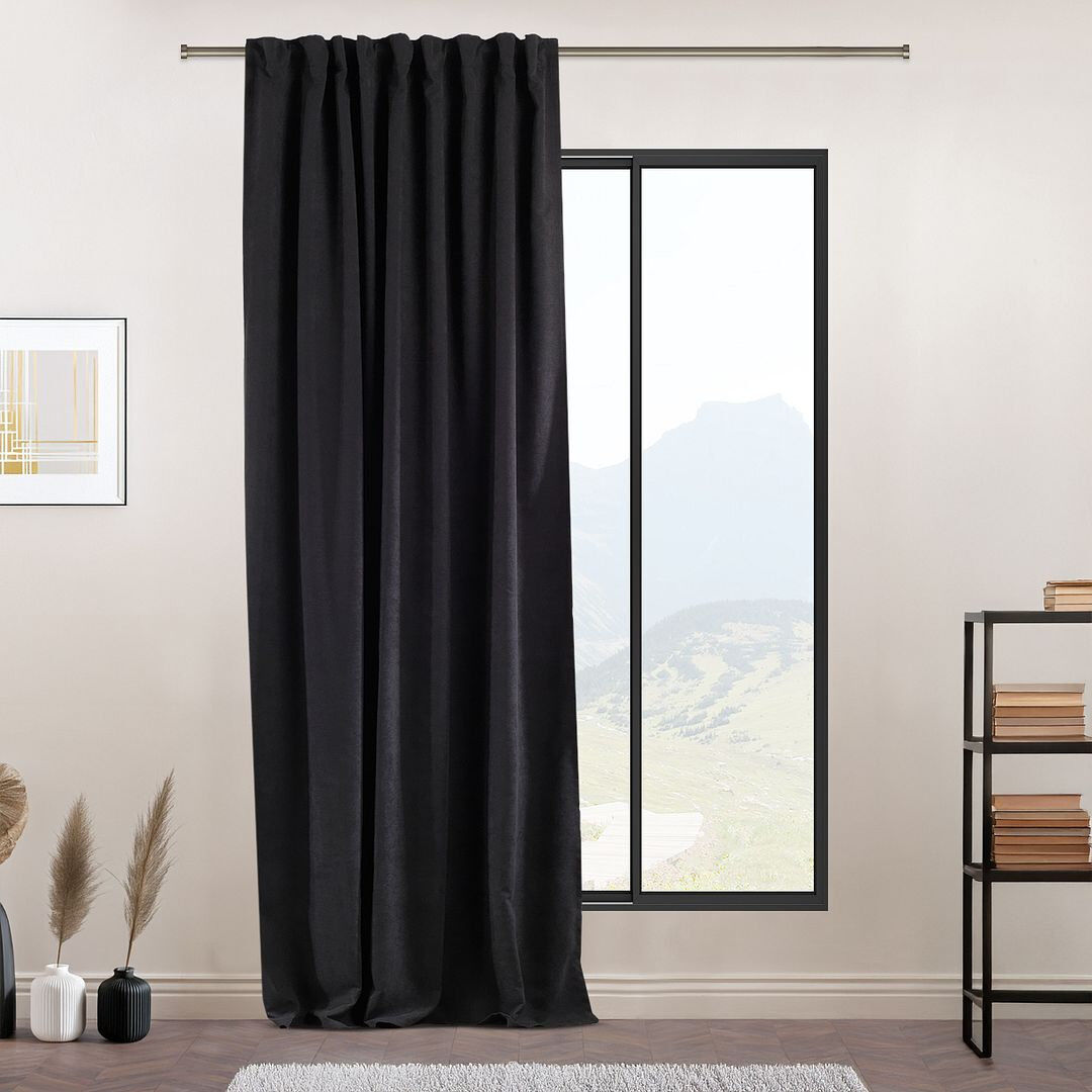 Lilijan Home & Curtain Extra Long & Extra Wide Decorative Curtain Single Panel Black 140cm Width x 350cm Drop