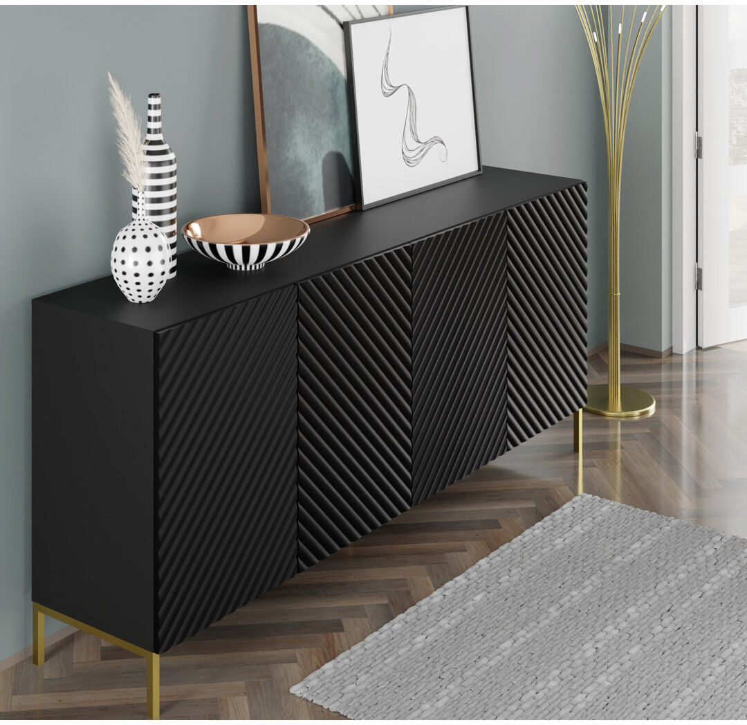 Canora Grey Anjulie 200 cm W Sideboard Black 87cm H X 200cm W X 42cm D