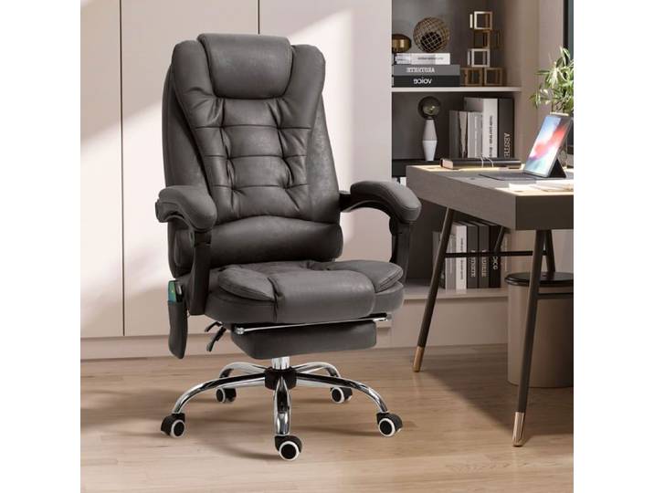 Chaise de bureau massante inclinable avec chauffage et hauteur réglable gris
