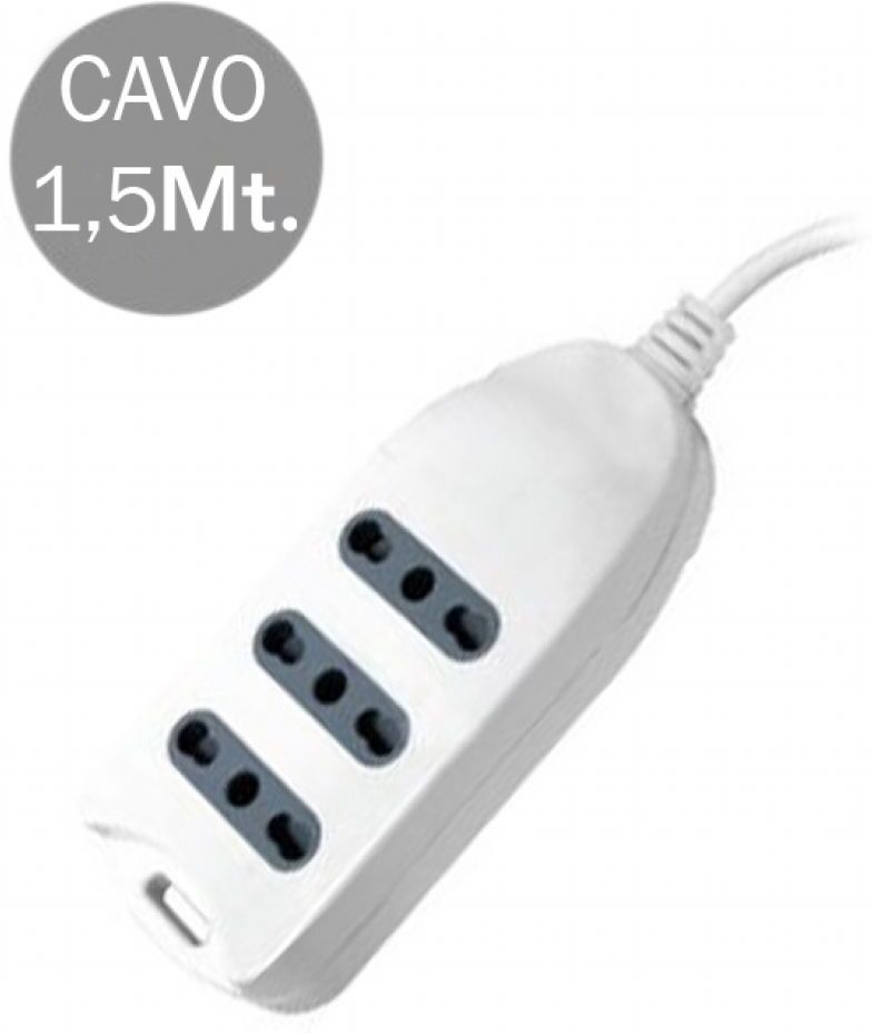 V-Tac Multipresa Ciabatta 3 Posti Prese/bipasso 10/16a Standard Italiano Con Attacco A Parete - Sku 8706