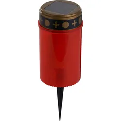 Solar LED-Grabkerze mit Erdspiess - Rotes Grablicht für Friedhof & Grab - Authentisches Flackern - Umweltfreundlich Solarbetrieben - Ø 7x20 cm