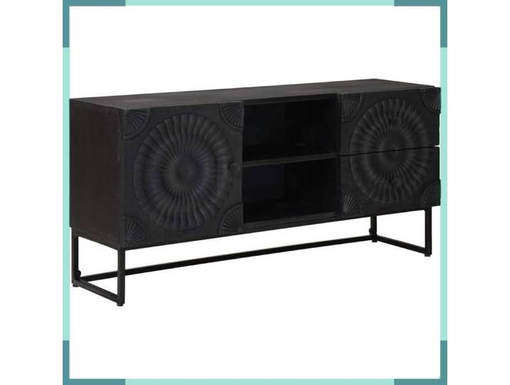 FHE Meuble TV - Bois d'ingénierie - Rangement - Intérieur - Noir - 105x30x54 cm