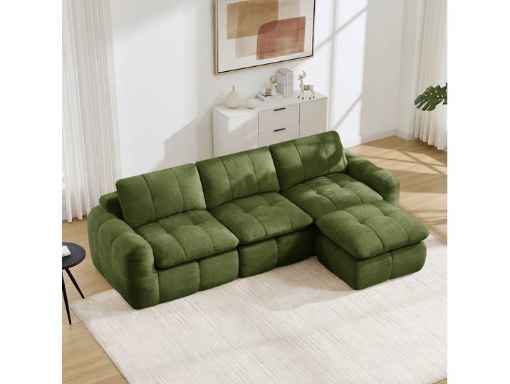 Canapé Modulable 3 Places 264x160 Cm Modulable Sans Montage\, Ottoman\, Chenille Verte Pour Salon
