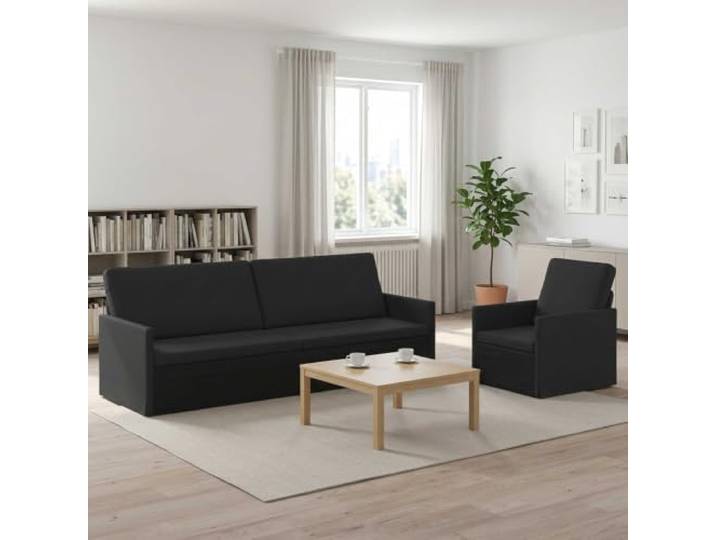 Sofa-Set 2 Stück Schwarz Stoff Moderner Look,Metallrahmen,Schaumstofffüllung,Polyesterstoff,Montageanleitung,Kissen-Rücken