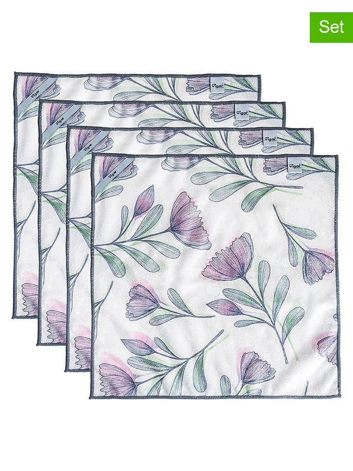Vigar 4er-Set: Geschirrtücher "Florganic" in Lila/ Blau - (L)38 x (B)38 cm - onesize