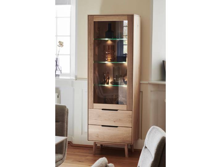Vitrine Edinburgh aus massiver Wildeiche mit geriffelter Front – Montierte Lieferung – 3%-Vorkasse-Rabatt